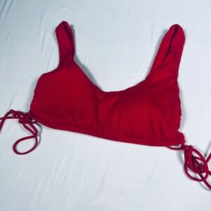 Hollister Swim Red Smocked Scoop Neck Bralette Bikini Top Large‎ Side Ties